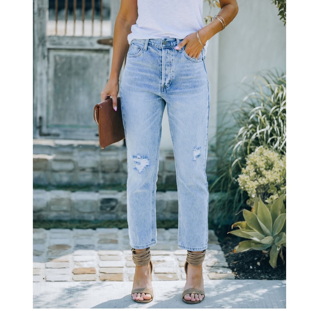 KASON DISTRESSED HIGH RISE DENIM